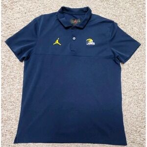 Jordan Michigan Wolverines Polo Large Mens Blue Dri-Fit Cotton Blend Nike Helmet
